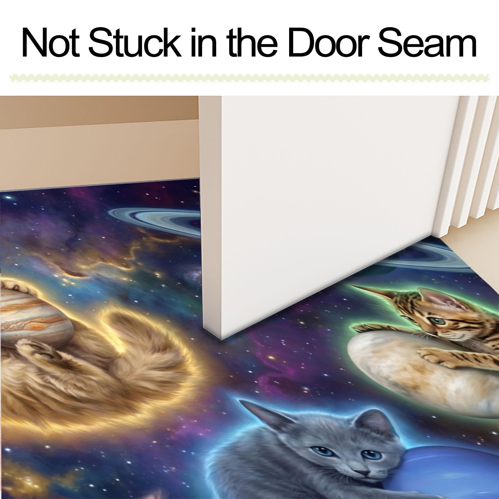 Felpudo de Entrada 80x120cm, Alfombra Sueño Surrealista Atrapapolvo Alfombra Gato Espacial Antideslizante Lavable, Alfombrilla con Microfibras Suaves Absorbentes para Puerta, Pasillo, Azul Marino