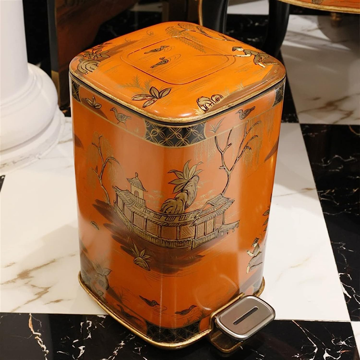 NOLLAM Papelera Lujoso Cubo de Basura con Pedal francés, Cubo de Basura Lacado en Color Dorado con Tapa, Elegante Cubo de Basura para el hogar Basurero Cocina