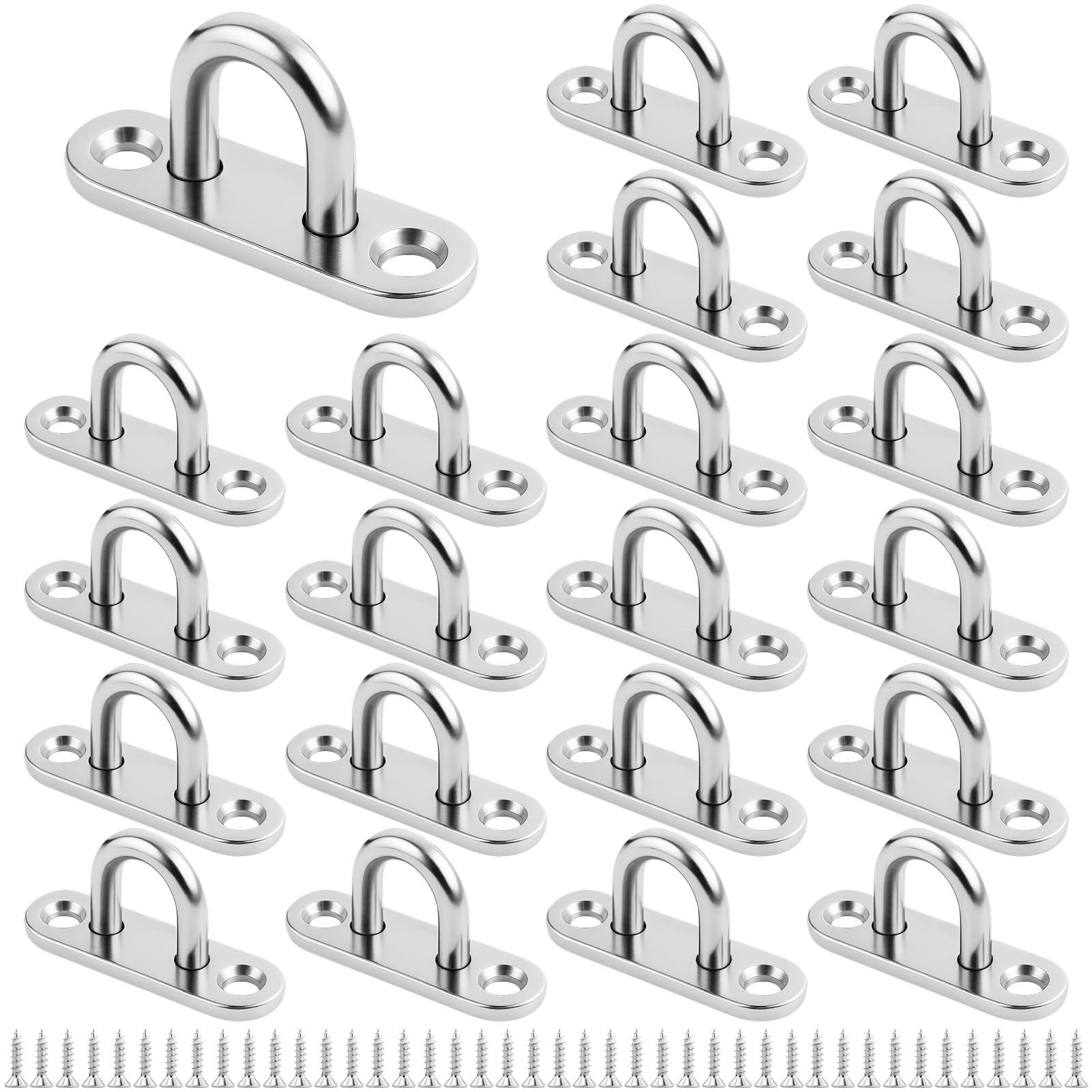 21 piastre per occhi in acciaio inox, ganci di fissaggio, piastra per occhi con occhiello, gancio da soffitto, per appendere oggetti, tende da sole, pannelli di copertura