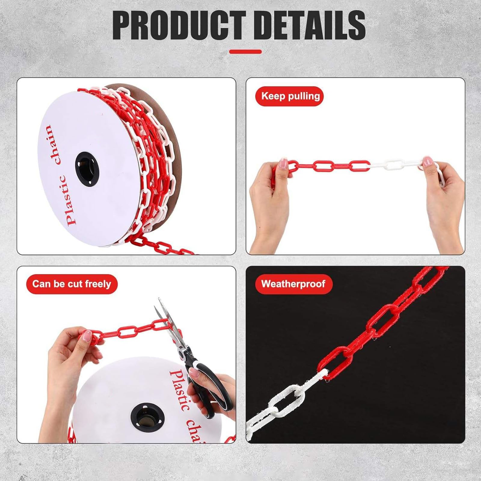 NEWFUN 50M chaine plastique, chaine plastique rouge et blanche, Convient pour les zones de quarantaine/parkings