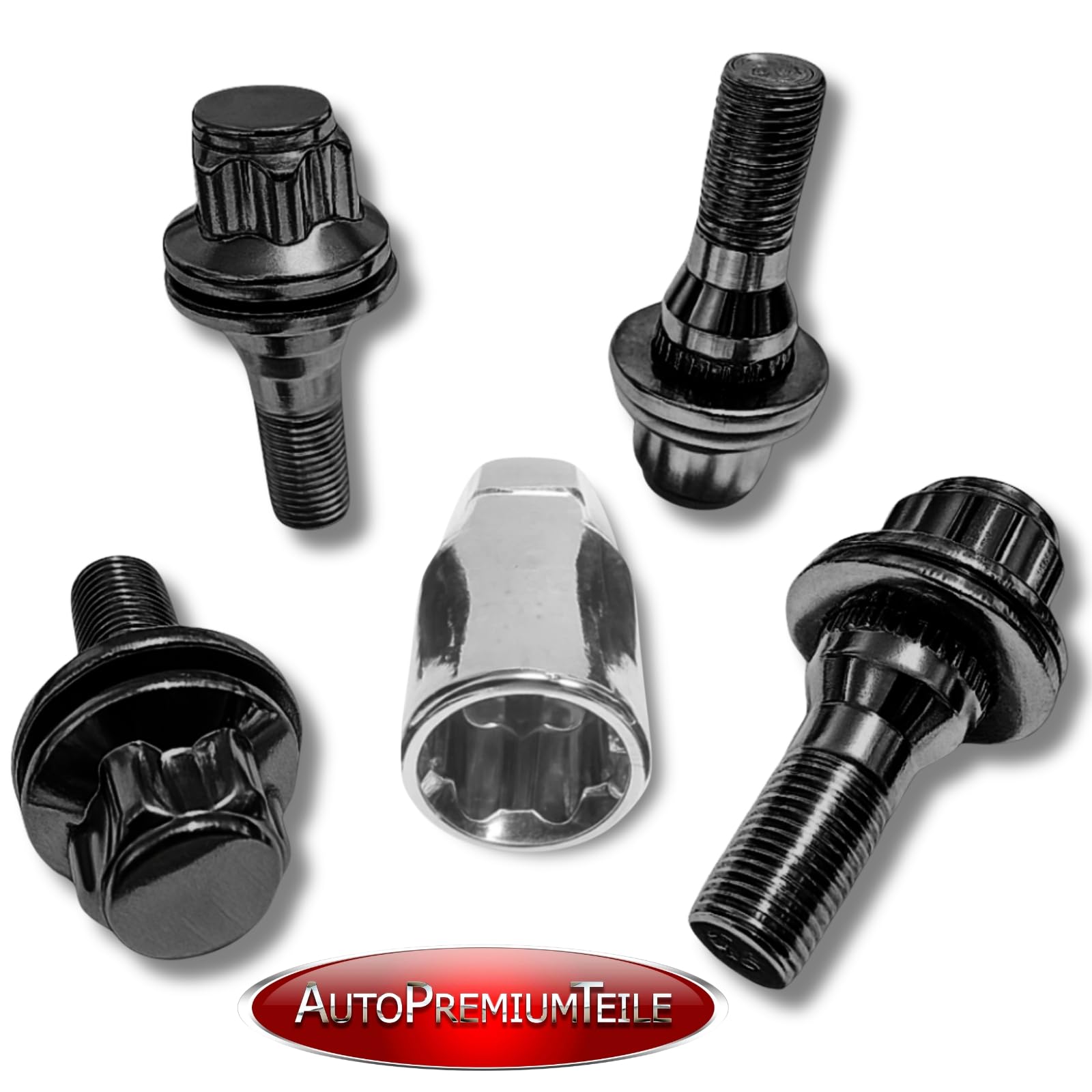 Felgenschloss M12x1,25x36mm Flachbund kompatibel mit Citroen DS Fiat Opel Peugeot Toyota 4x schwarze Felgenschlösser-Set Felgensicherungen Felgen-Diebstahlschutz Radsicherungen Radschrauben Radbolzen