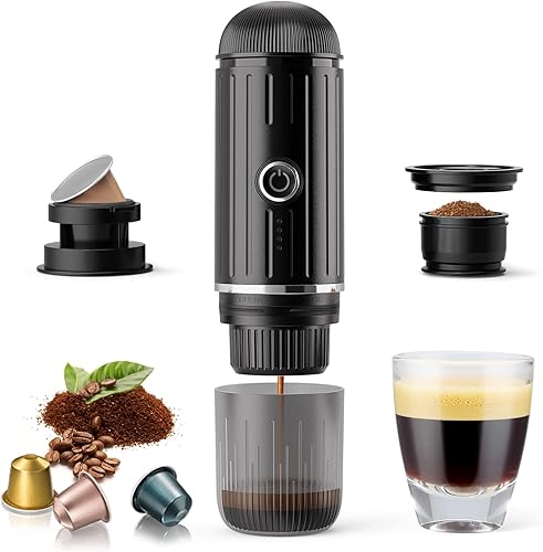 Máquina de café espresso eléctrica portátil, cafetera de viaje para camping, máquina de café autocalentable para automóvil con USB-C, compatible con