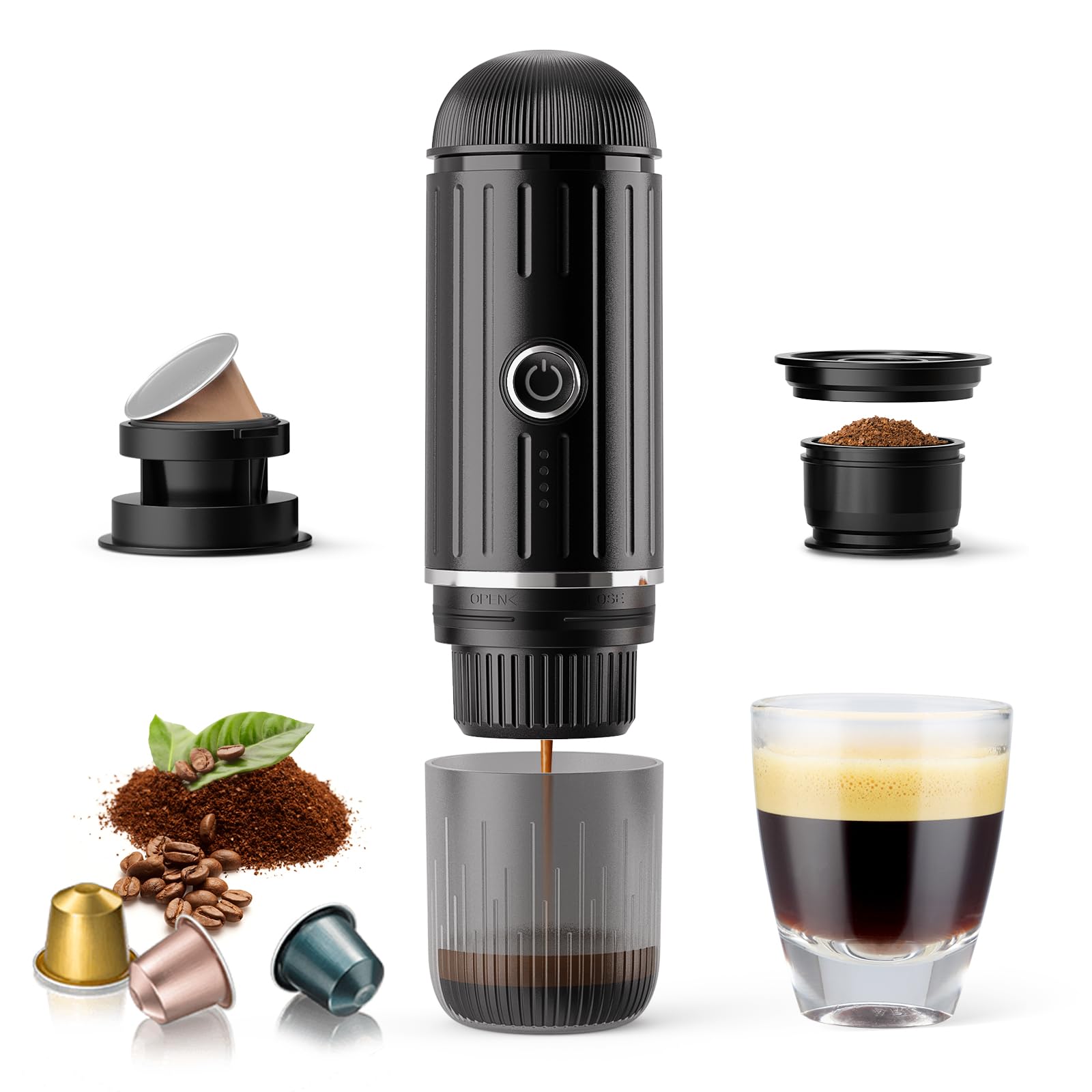 Portable Electric Espresso Coffee Maker for Ground Coffee & NS Capsule Fast Self-Heating Technology‌ with USB-C Perfect for RV, Hiking, Camping, Office & On-the-Go Lifestyles, Christmas Gift for Men