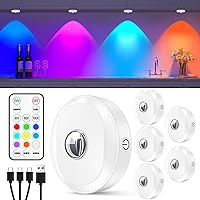Vista 1 de WILLED Luces Puck RGB Recargables con Control Remoto, Iluminación Inalámbrica Bajo Gabinete, Luces de Botón Regulables, Función Multicolor
