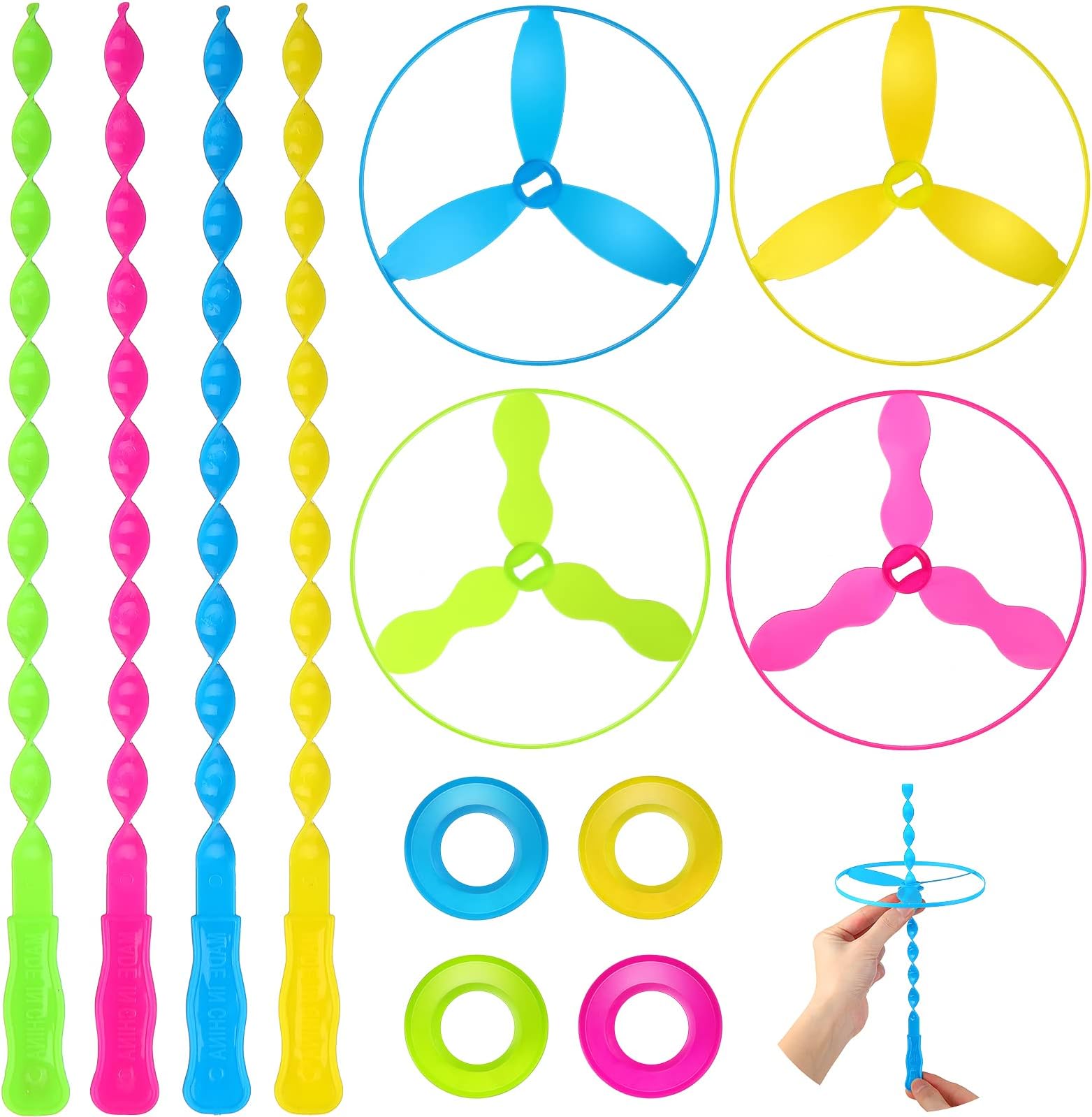 11'' Flying Discs, Twisty Pull String Flying Saucers/Helicopters, Flying Disc Launcher Colorful Flying Disc for Party Favors and Prizes, Good for Kids Teens (120)