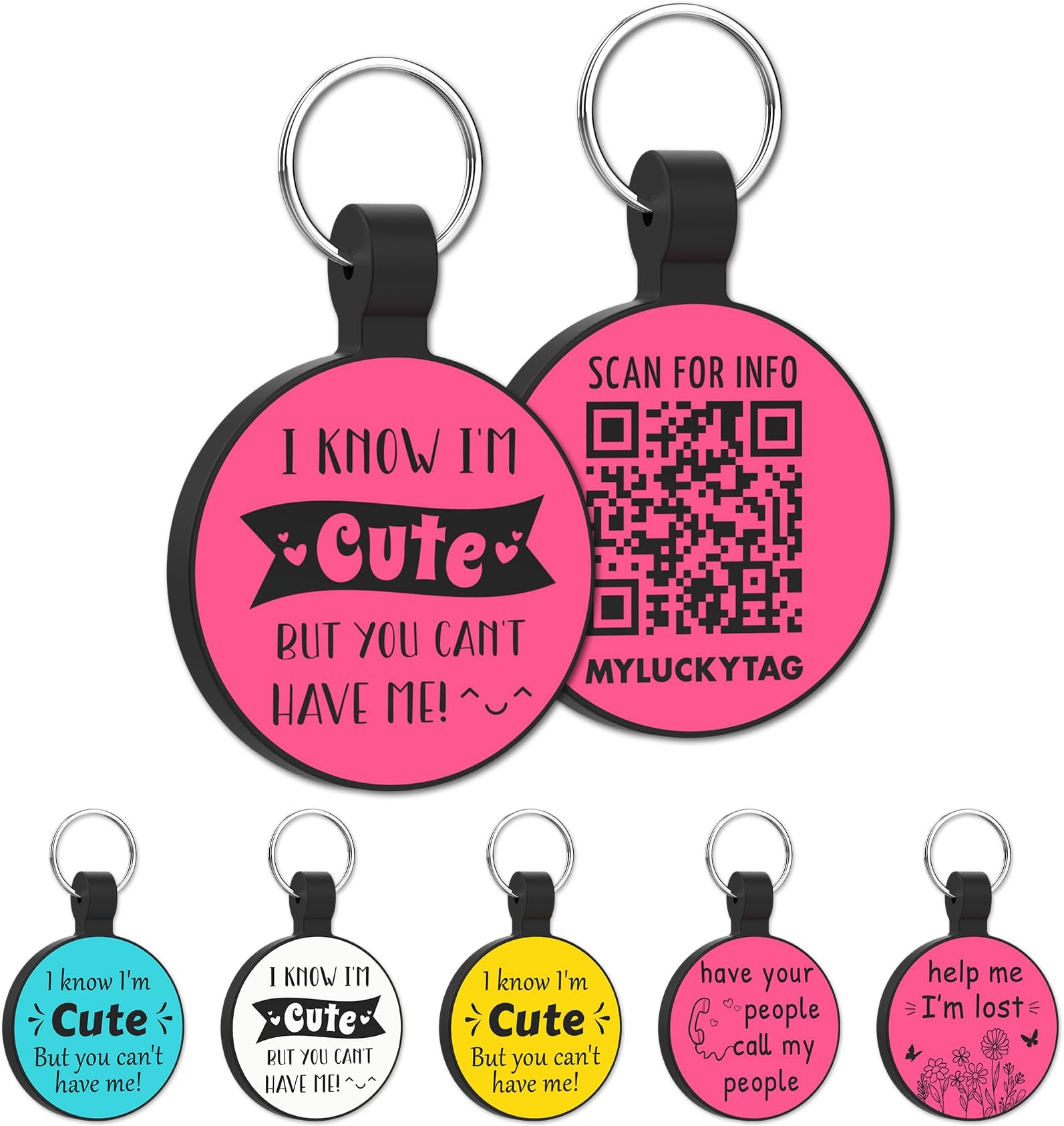 MYLUCKYTAGQR Code Silicone Pet ID Tag for Dogs and Cats - Online Profile, Location Alert Email, Digital Tag, Quiet and Durable Collar Tag, Engraved