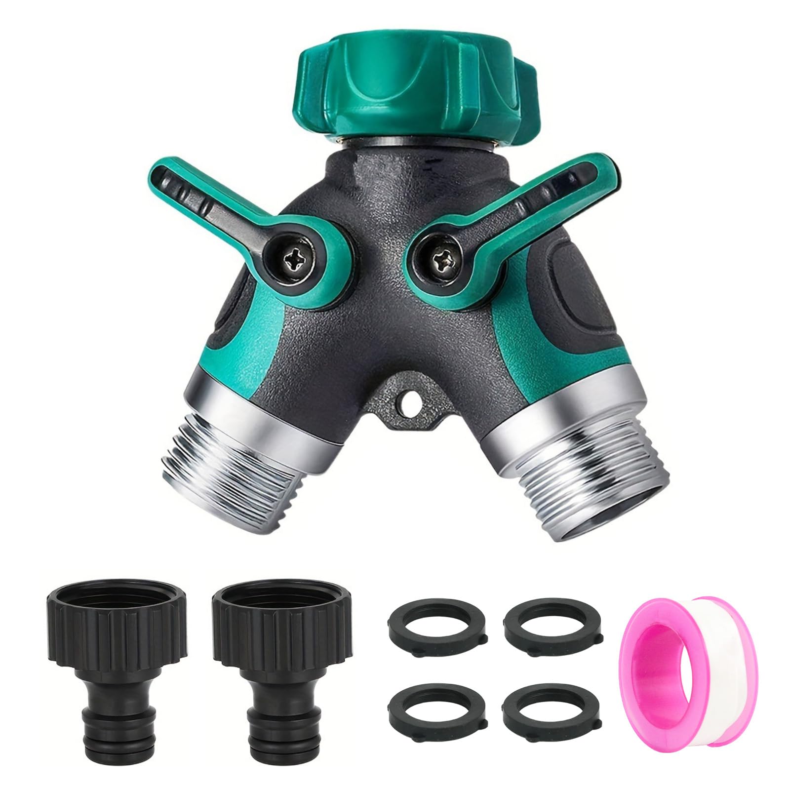 2 Way Hose Connector, Garden Hose Splitter, Heavy Duty Metal Water Hose Splitter Double Y Outlet Garden Tap Individual On/Off with 2 Quick 3/4" Connector for Outdoor Garden Kitchen