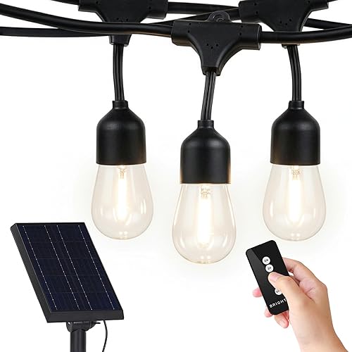 Brightech Ambience Pro Cadena de luces para exteriores con control remoto a energía solar con bombillas Edison Luces de patio impermeables LED de