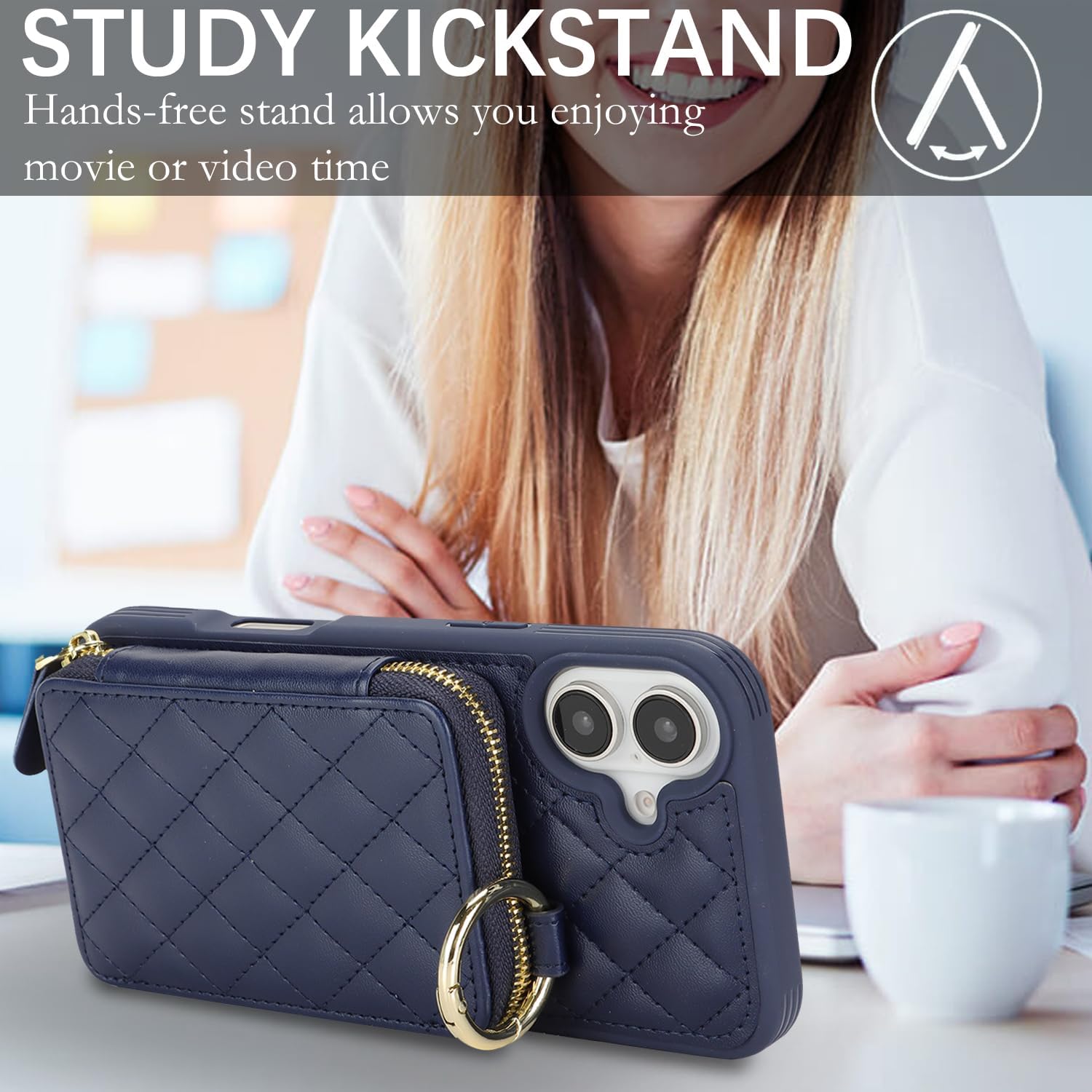 for iPhone 17 Case Wallet with Card Holder,for iPhone 17 Phone case Wallet with Zipper with Slot Kickstand Stand Case for Women and Man 5G 6.3 Inch-Blue