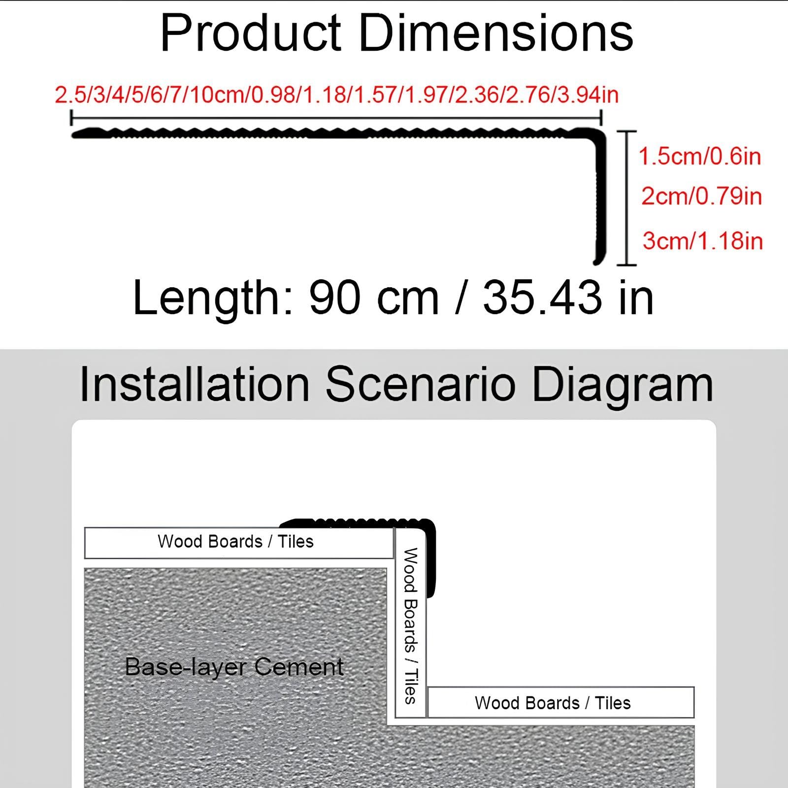 Tira Antideslizante para Peldaños de Escalera de 90 cm, Protector de Borde en Forma de L, Protección de Borde de Escalera para Uso Interior Y Exterior(Black,7x3x90cm)
