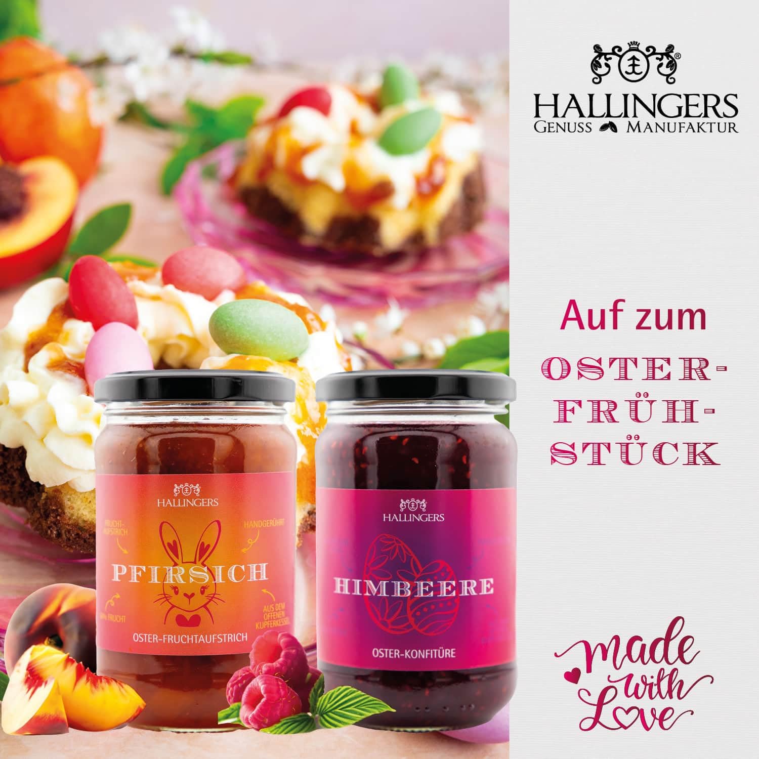 Hallingers Genuss Manufaktur Feinkost Oster-Geschenk-Set - XXL-Geschenkkorb "Gruß vom Osterh..." großer Ostergruß Ostereier, Essig, Nougat, Eistee Konfitüre & viel mehr, Ostern Körbchen für Frauen