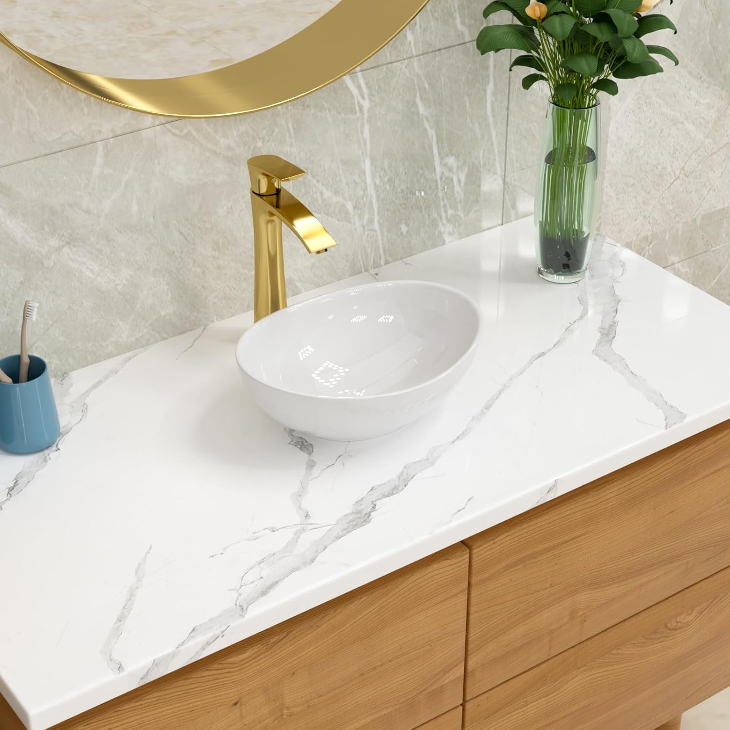 Lordear Oval Vessel Sink 16x13 Inch Bathroom Vessel Sink Modern Egg Shape Above Counter White Porcelain Ceramic Vanity Sink Art Basin 15.75x13x5.7 Inch