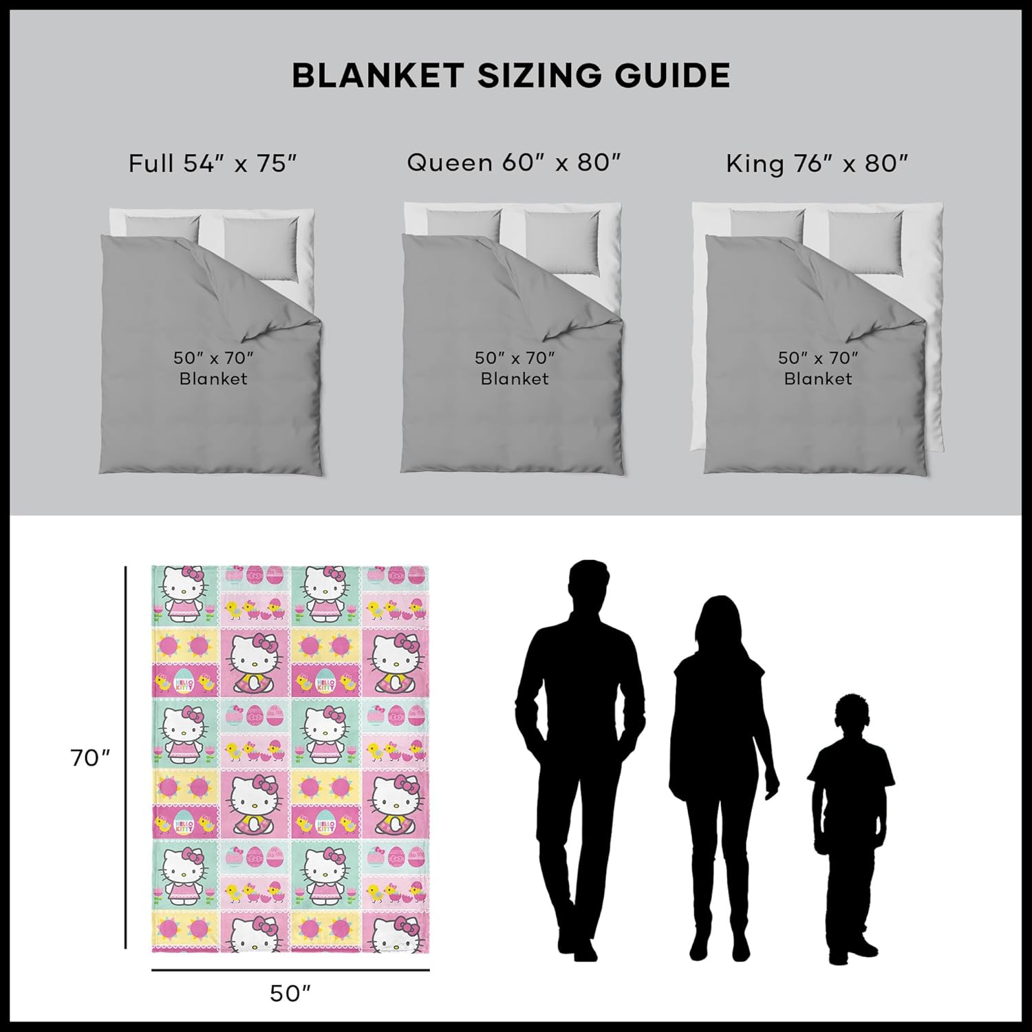 Sanrio Hello Kitty Easter Patchwork Kitty Throw Blanket, Silk Touch Soft Plush Cozy Blanket for Anime Fans, Comfy Easter Gift for Girls, 50 x 70 Inches