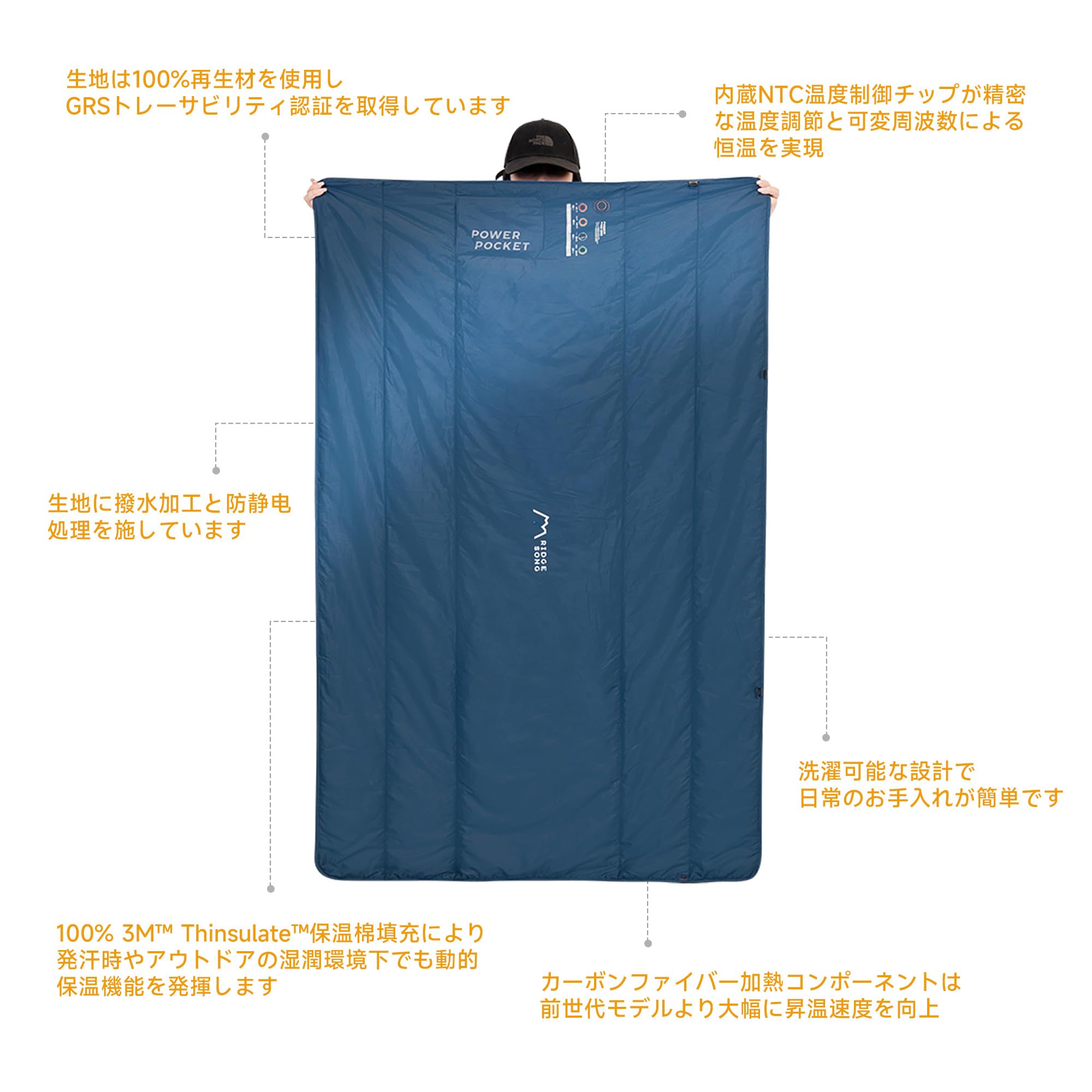 Amazon｜Ridge Song 電気キャンプ用ブランケット 148x95cm シングル