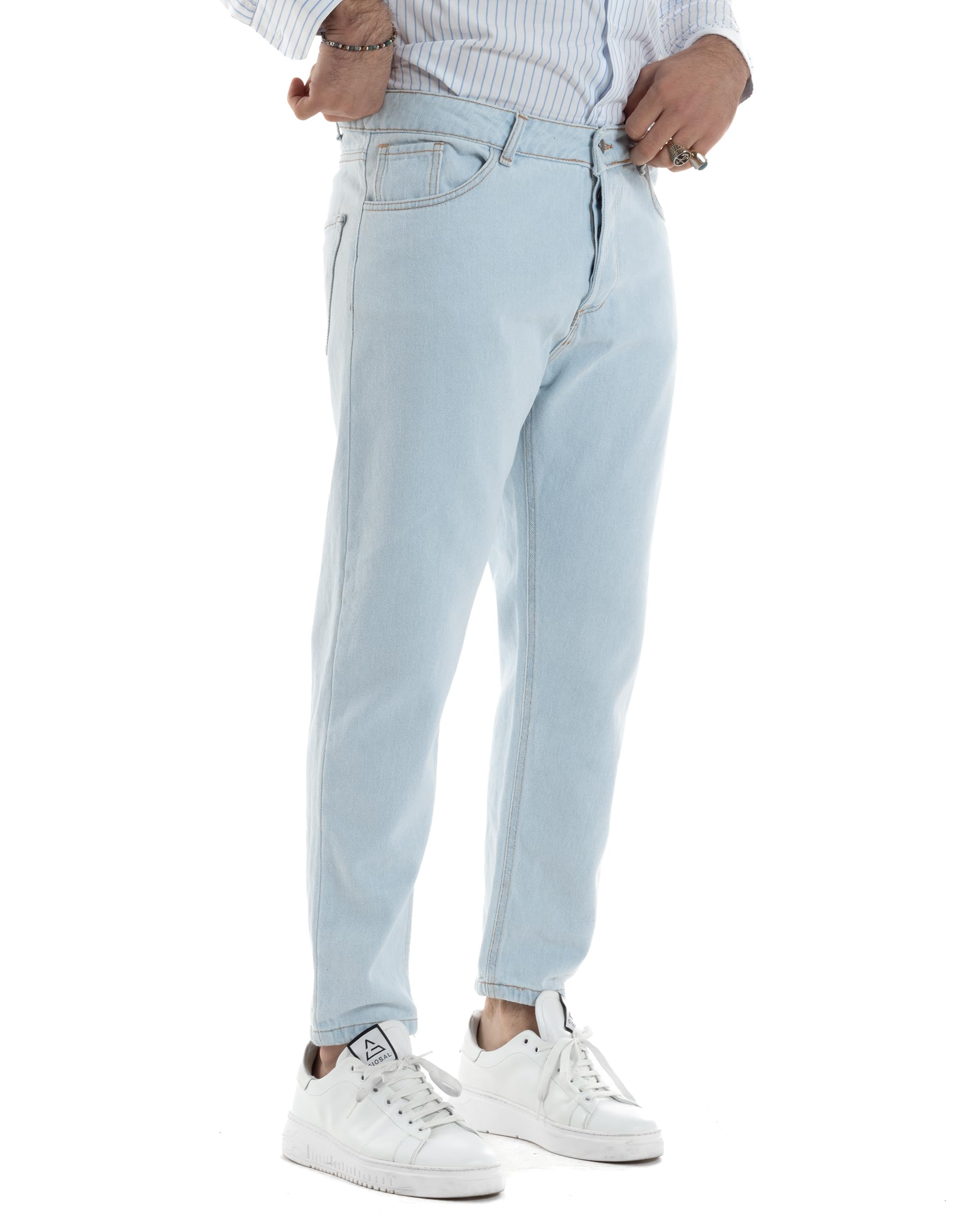Pantalón vaquero de hombre largo con cinco bolsillos rotos, fabricado en Italia