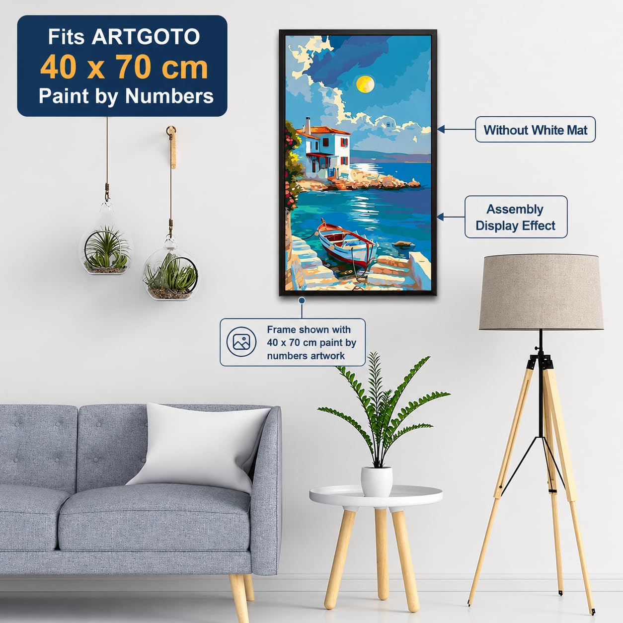 15,7x27,5 Zoll/40x70CM Groß Diamond Painting/Malen nach Zahlen MDF Bilderrahmen,Display 35x65cm mit Passepartout oder 40x70cm Ohne,Rahmen für Hoch- und Querformat Posterrahmen Puzzlerahmen