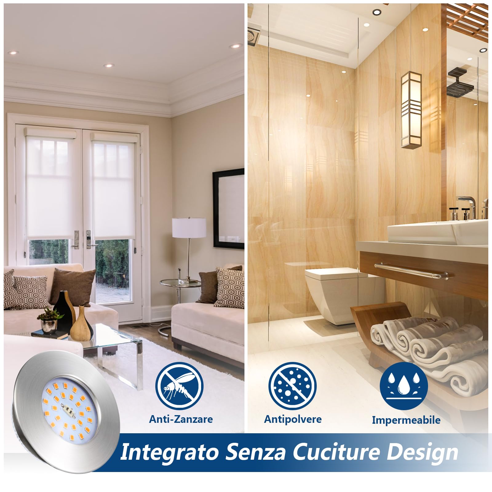 HiBay 10x Faretti Led da Incasso per Cartongesso 7W Faretti Led Soffitto Incasso 850LM,3000K Bianco Caldo,220V Bianco IP44,Foro Ø60mm-65mm per Cucina,Esterno