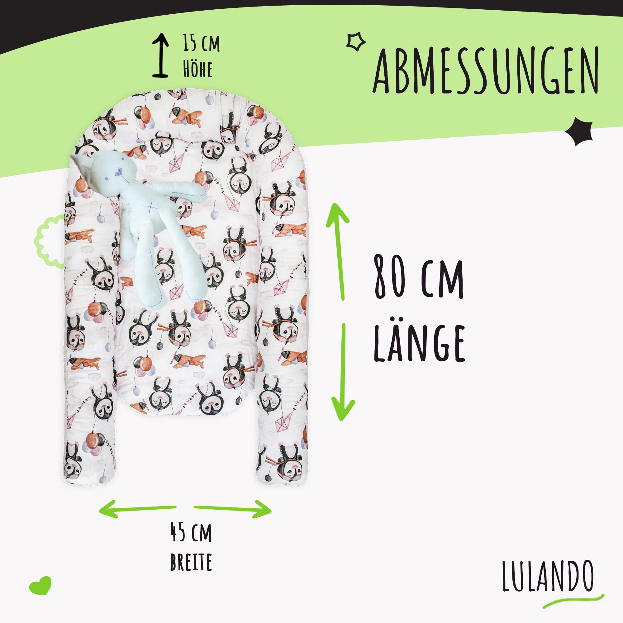 LULANDO® Babynest - Standard 100 von Oeko-Tex - multifunktionales Kuschelnest für Babys und Säuglinge - Nestchen - Reisebett - 100% Baumwolle - antiallergisch - hergestellt in der EU
