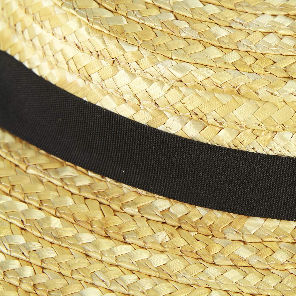 GEMVIE Women Ladies Vintage Wide Brim Boater Straw Hat Elegant Flat Top