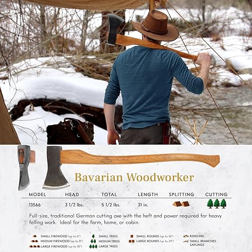Miniatura 2 de 1844 Helko Werk Germany Hacha tradicional de carpintería bávara hecha en Alemania hacha de tala resistente y hacha de corte hacha de bosque alemán