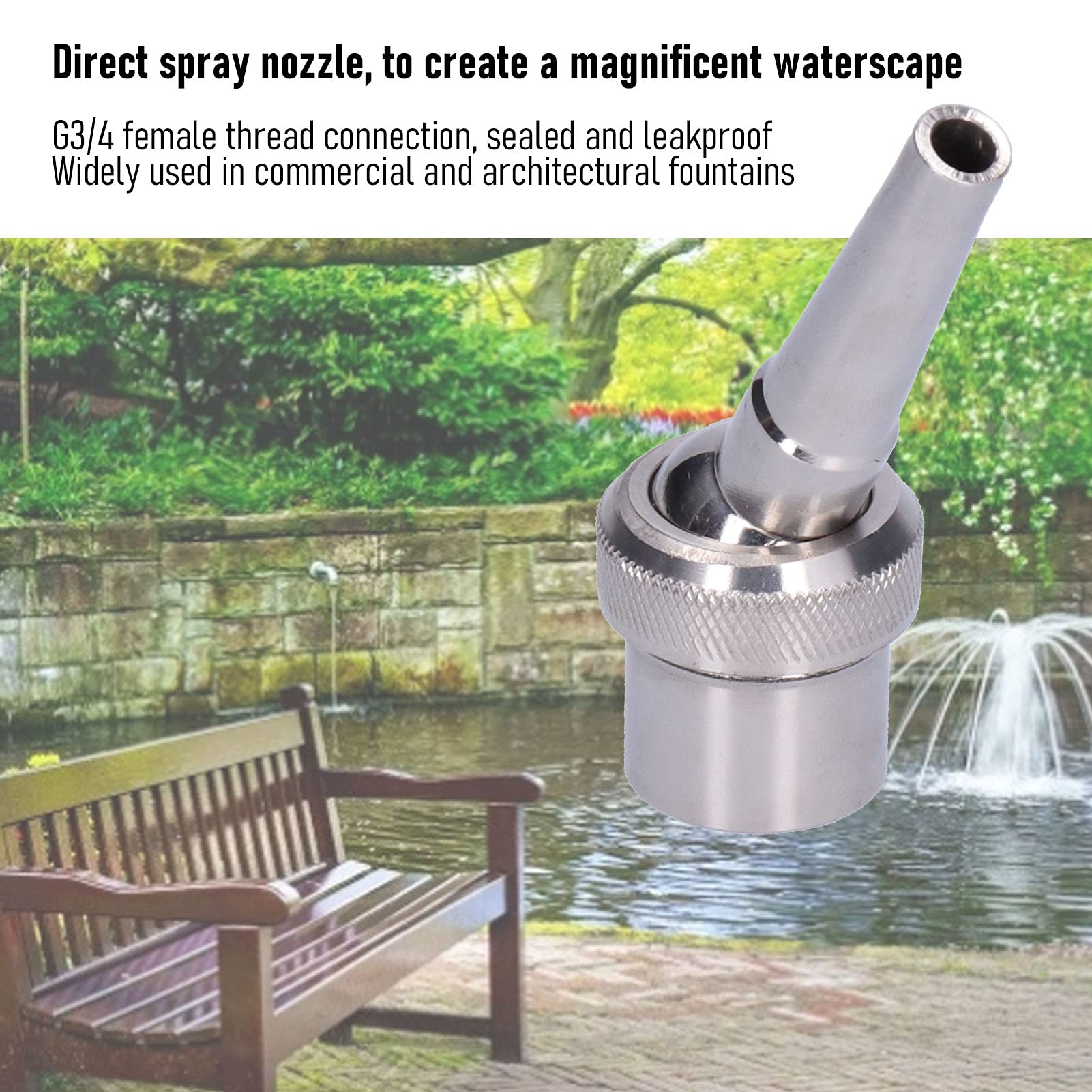 Pilipane Stainless Steel Fountain Nozzle with Jet, G3/4 Female Thread, Ideal for Water Features