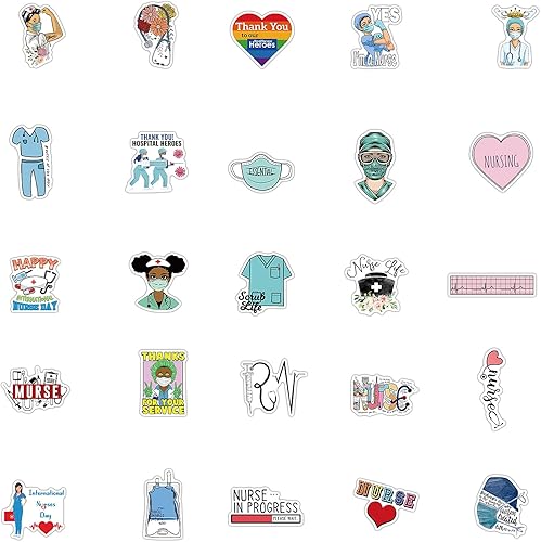 Miniatura 6 de Calcomanías de enfermera, calcomanías de enfermería, 50 unidades, calcomanías de vinilo médicas positivas impermeables para botella de agua, laptop,