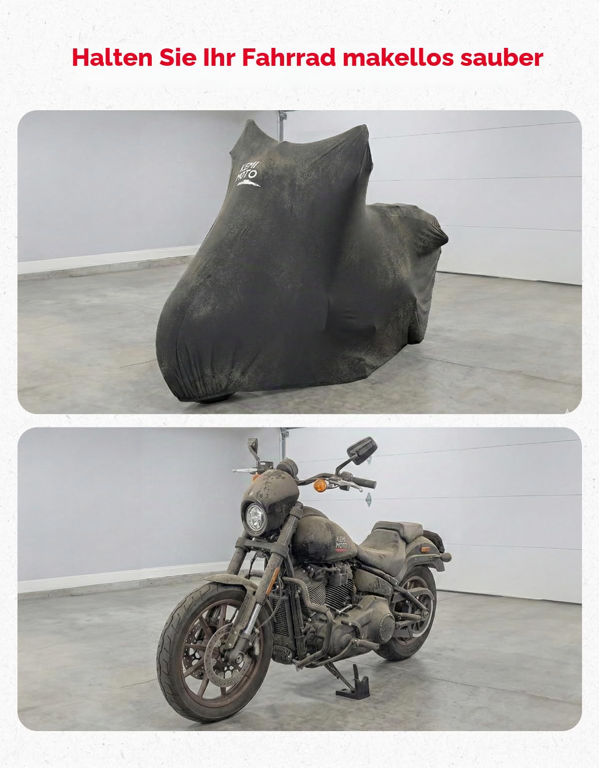 KEMIMOTO Indoor Motorrad Abdeckplane Staubschutz-elastischer für Touring Modelle, Abdeckplane-Atmungsaktiver mit Sicherheitshaken, Garage Abdeckung für Motorradabdeckungen Moped Roller, L