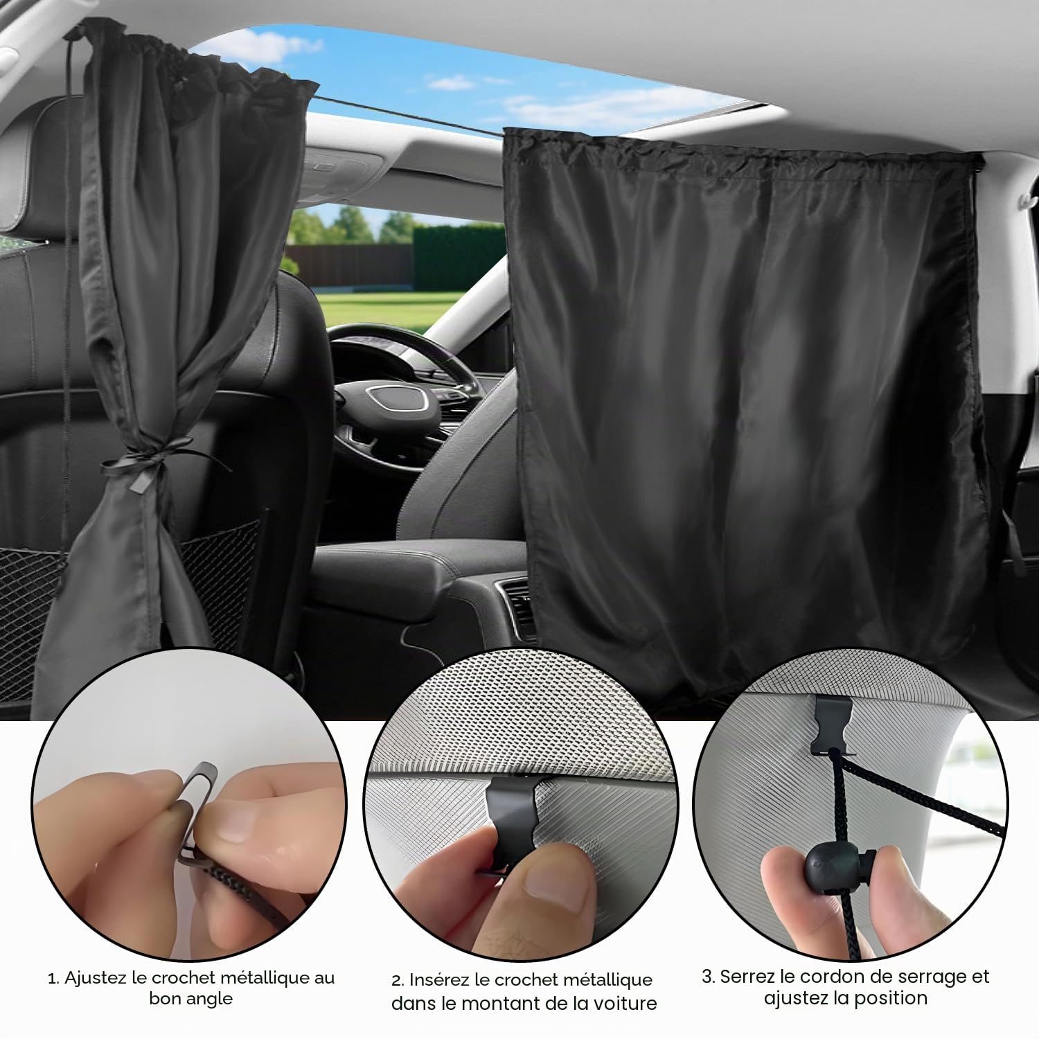5 Pièces Rideau Voiture Pare Soleil Voiture Accessoires Auto | Séparation d'Espace Protection de Confidentialité Installation Facile Démontable Isolation Thermique Universel pour Voitures