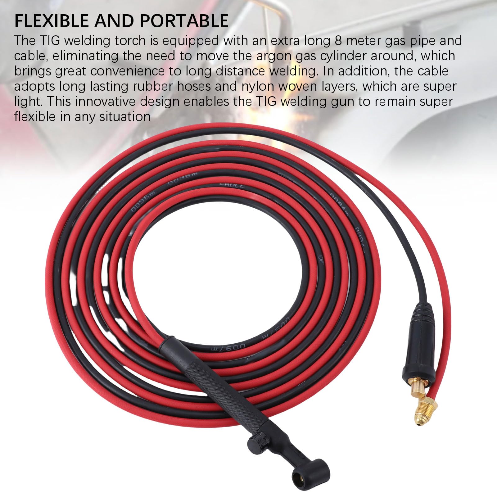 Antorcha de soldadura TIG HaloVerde de 150 A con conector de 35 a 50 mm² y manguera de goma EPDM de 8 metros para equipos de soldadura TIG MIG200, MIG250 y MIG205 Pro para