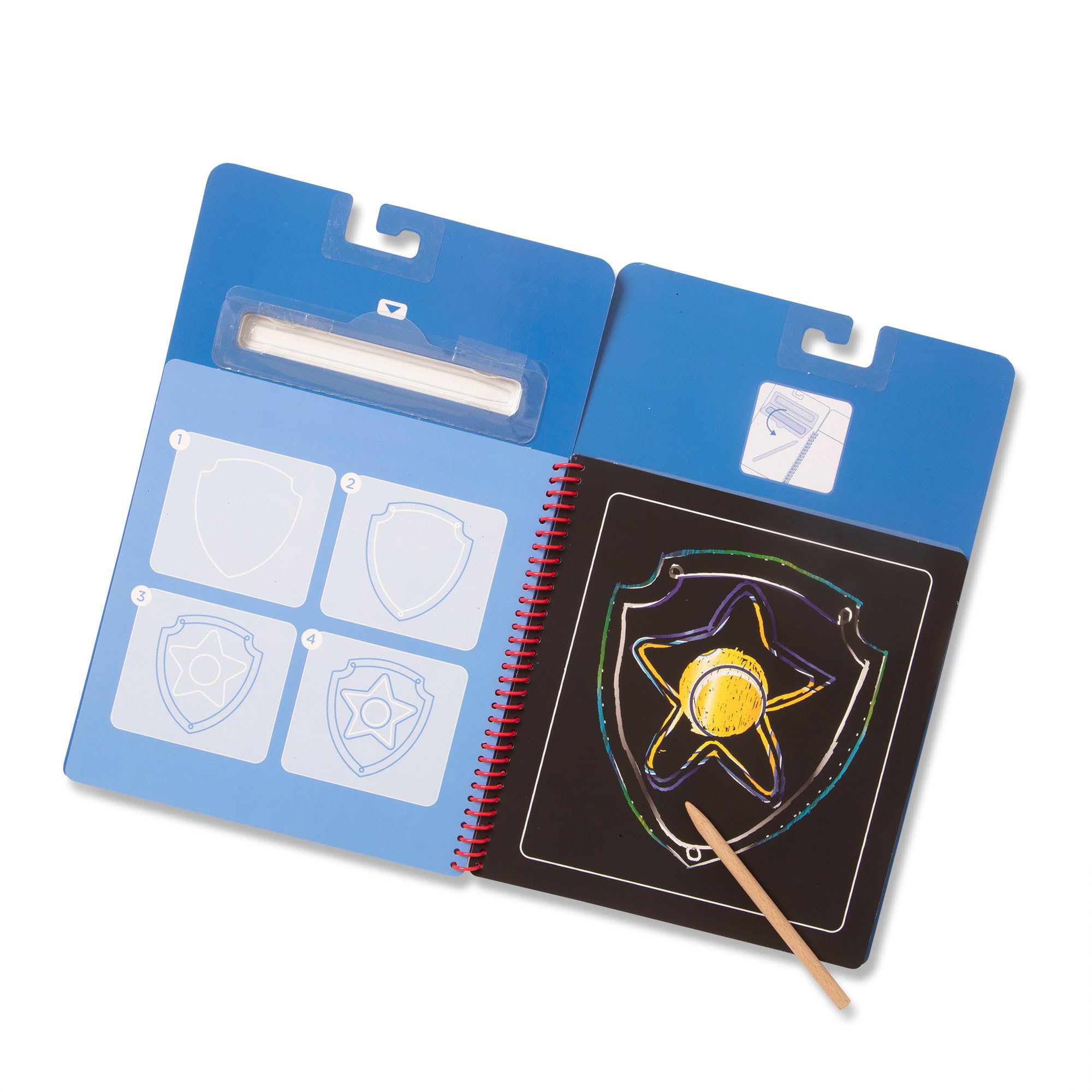 Melissa & Doug PAW Patrol Scratch Art – Bloc De 10 Escenas Con Chase, Incluye Lápiz De Madera Y Plantilla, Viaje