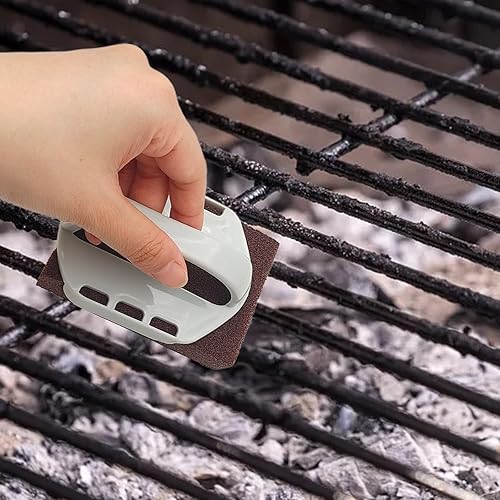 Miniatura 6 de 8 piezas de ladrillos de limpieza de ladrillos de limpieza de parrilla con 2 piezas de mango superior plano para eliminar manchas al aire libre,