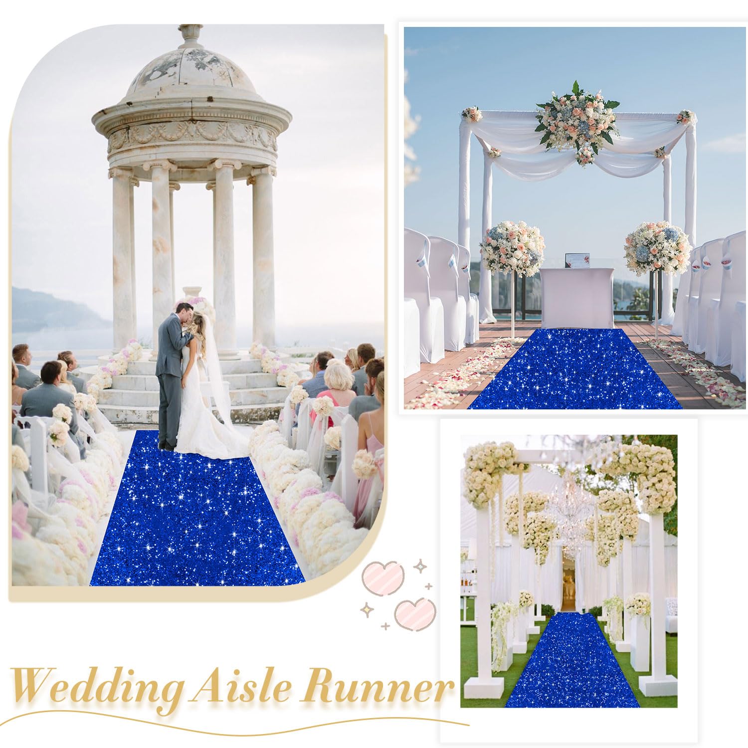 Tapis de couloir à paillettes pour mariage, fête de mariage, intérieur et extérieur, banquet, fête prénuptiale, décoration d'allée bleu roi 1,2 x 4,5 m