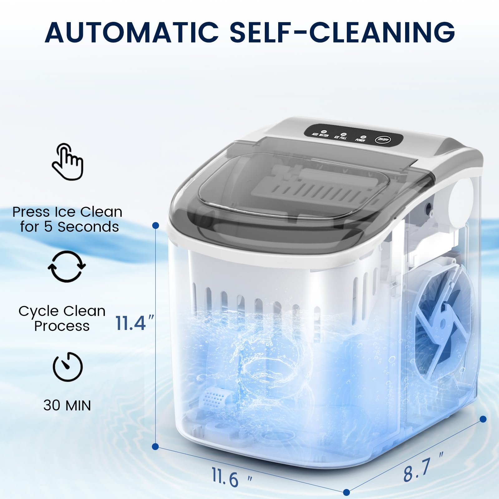 Joy Pebble Bullet Ice Maker Countertop With Handle,9 Bullet Ice Cubes Ready In 6 Mins,26.5lbs/24h, Self-Cleaning Portable Ice Machine With Basket And Scoop, For Home/Kitchen/Camping/RV on Fridge.com - View 4