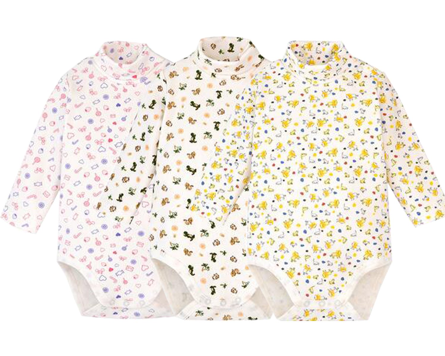 Infant/Toddler Baby Boys Girls Long Sleeves Bodysuit Cotton Turtle-Neck One-Piece Fall Winter Cloths Outfit (3-pack, 0-3 Months)