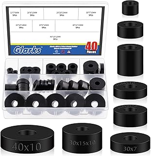 Glarks 40Pcs 8 Sizes Round Rubber Spacer Assortment Kit, Multi Purpose Black Round Neoprene Washers Anti Vibration Rubber Spacer Bushings for Electrical Repair and Home Car Accessories