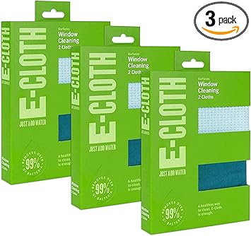 E-Cloth 3-Pack Window Cleaning Cloth - Streak-Free Glass & Mirror Cleaning Kit with Just Water, Glass Cleaning Cloth, Microfiber Towel Kit for Windows, Car Windshield, Mirrors - Alaskan Blue