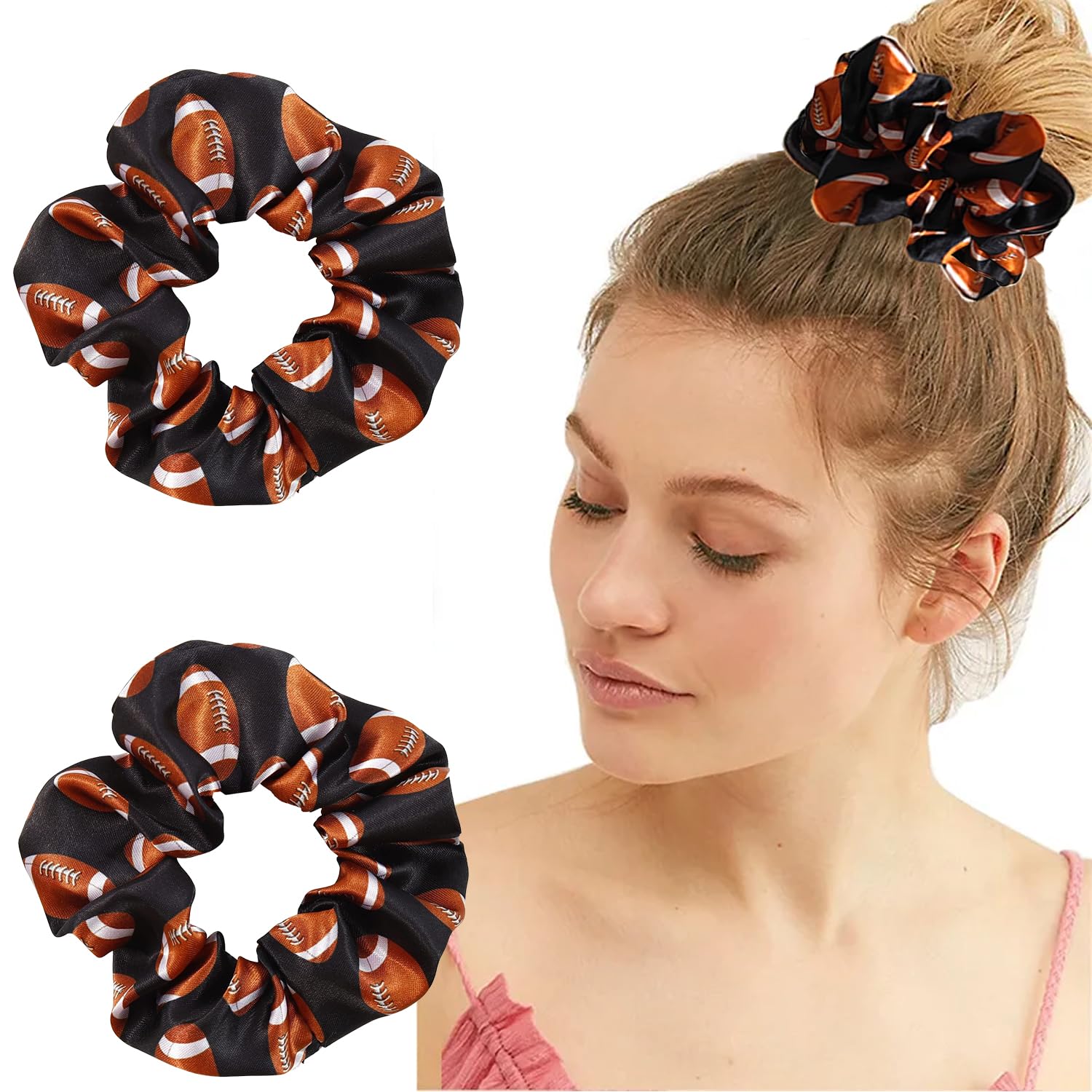 Black Football Scrunchies Sport Elastics Hair Ties Ball