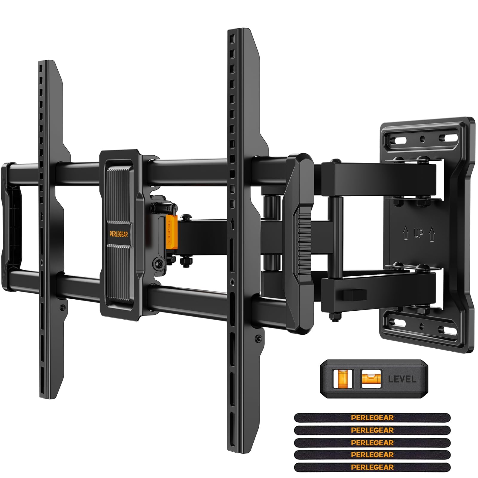 Perlegear Support Mural TV Orientable pour écrans 42-86 Pouces Jusqu'à 60 kg, Bras Television Mural Mouvement pour écrans Plats/Courbés, Inclinaison sans Outil, Max. VESA 600 x 400mm