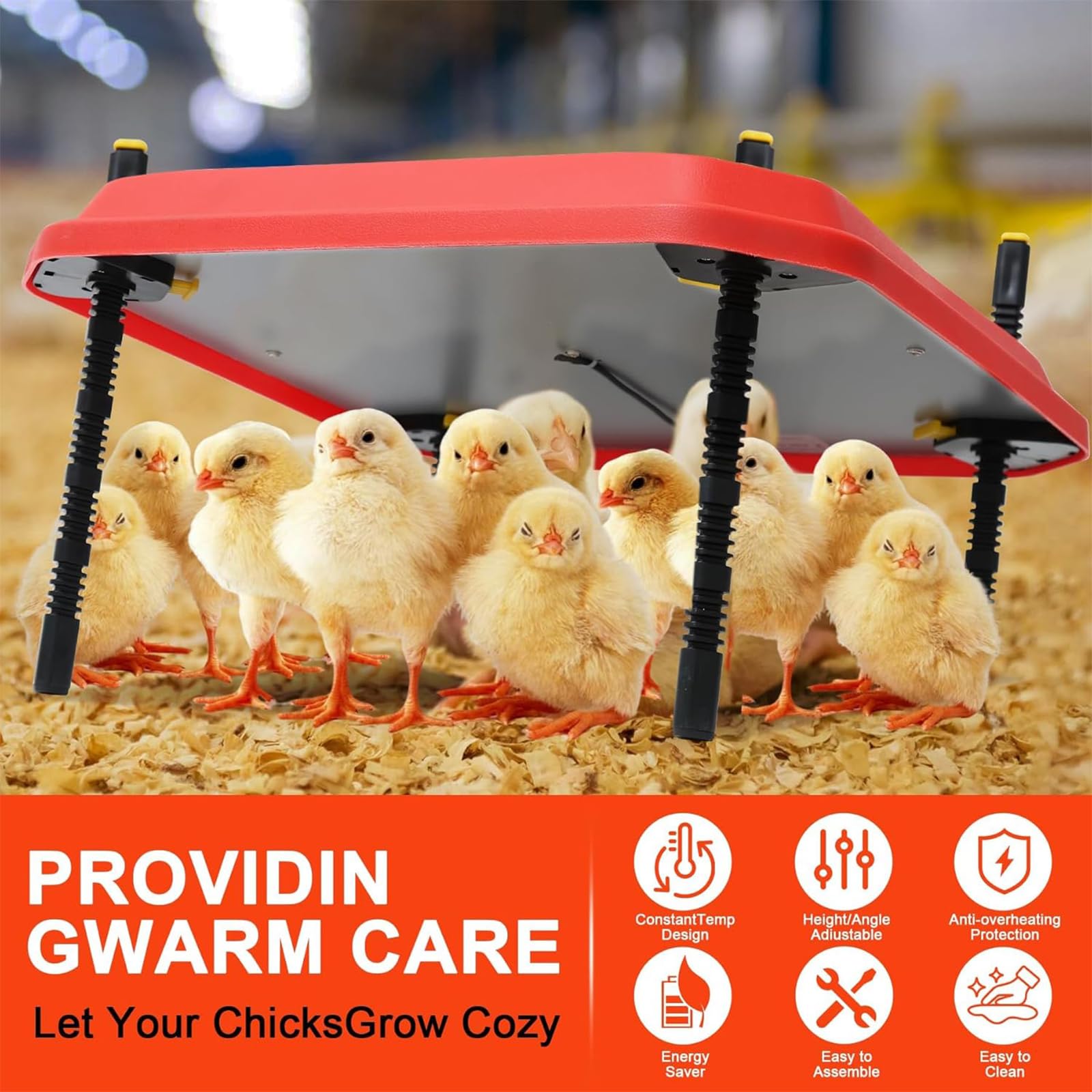Lámpara de calor para aves de corral, calentador de gallinero, placa de cría para pollitos de 16 "x 16", altura ajustable, con indicador de seguridad, placa de cría en ángulo, para 30-40 pollitos