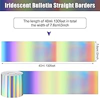 Vista 2 de Treela Tablero de anuncios iridiscente de 131 pies, decoración de aula, borde holográfico recto, enrollado, autoadhesivo, tablón de anuncios