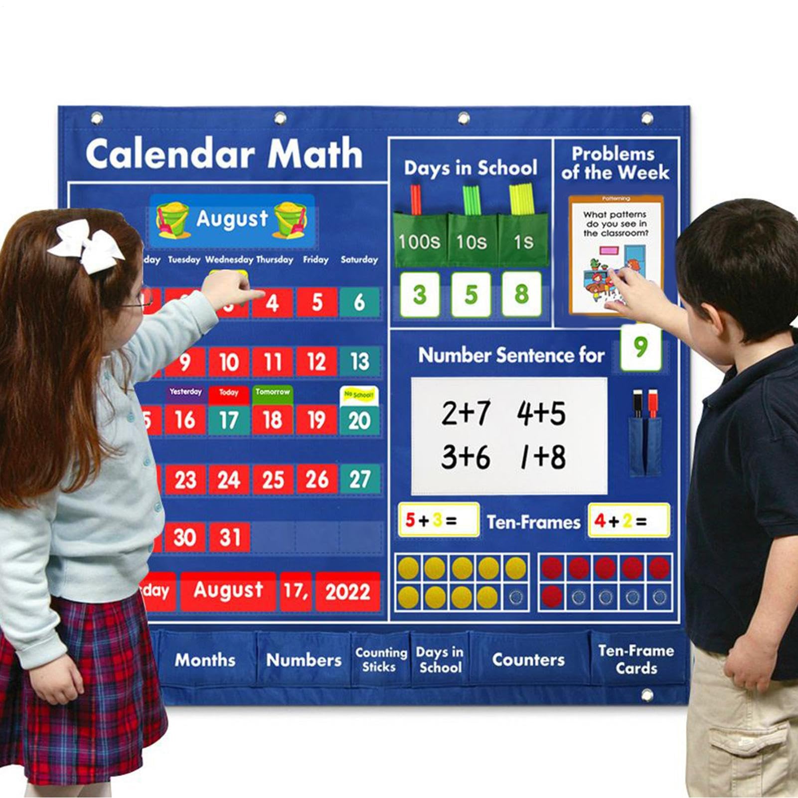 Calendario Matematico Quotidiano Attività Con Materiali Modulari | Cartellone Con Tasche Per La Classe Per Bambini Ragazze Insegnanti Genitori Vacanze Classe Casa Prescolare Elementare