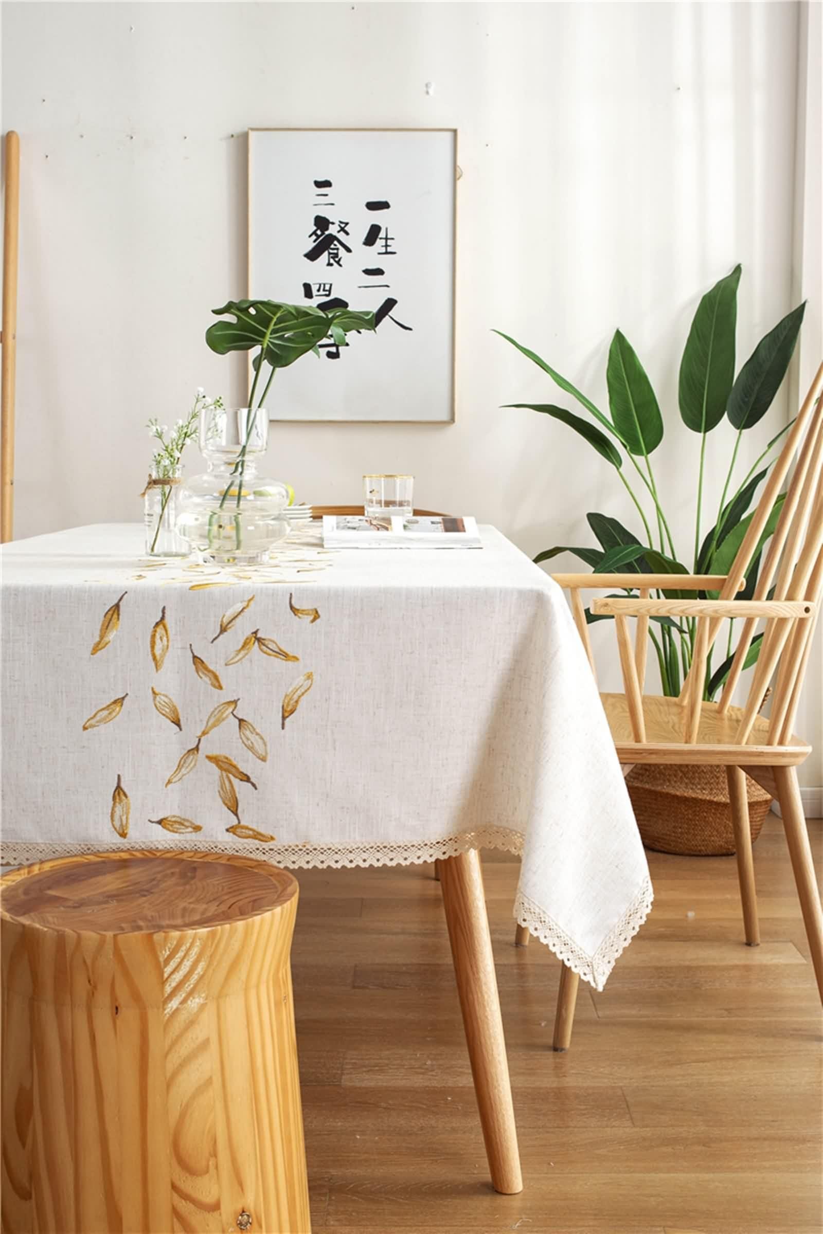 Tischdecke Rechteckig Beige, Tischdeko Geburtstag Vintage Polyester Bestickt Lassen Table Cover 140X100CM für Party Hochzeit