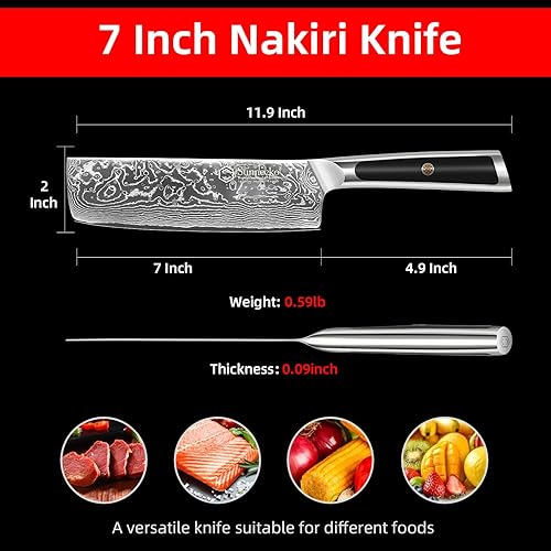Miniatura 20 de Sunnecko Cuchillo de cocina de Damasco de 8 pulgadas para cortar carne, cuchillo japonés VG10 de acero, espiga completa