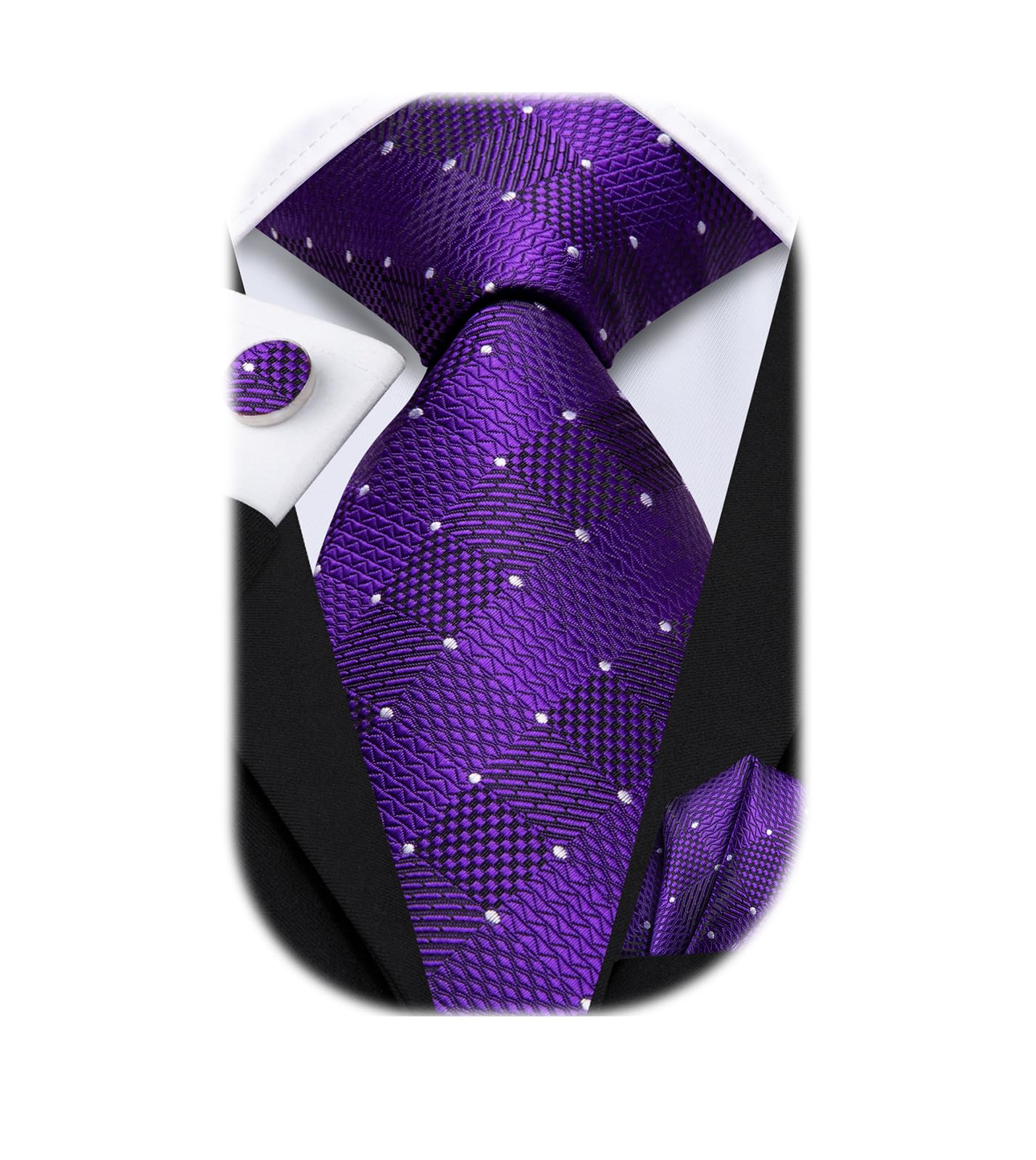Hi-Tie Mens Plaid Ties Classic Paisley Necktie with Handkerchief Cufflinks Set Business Stripe Tie