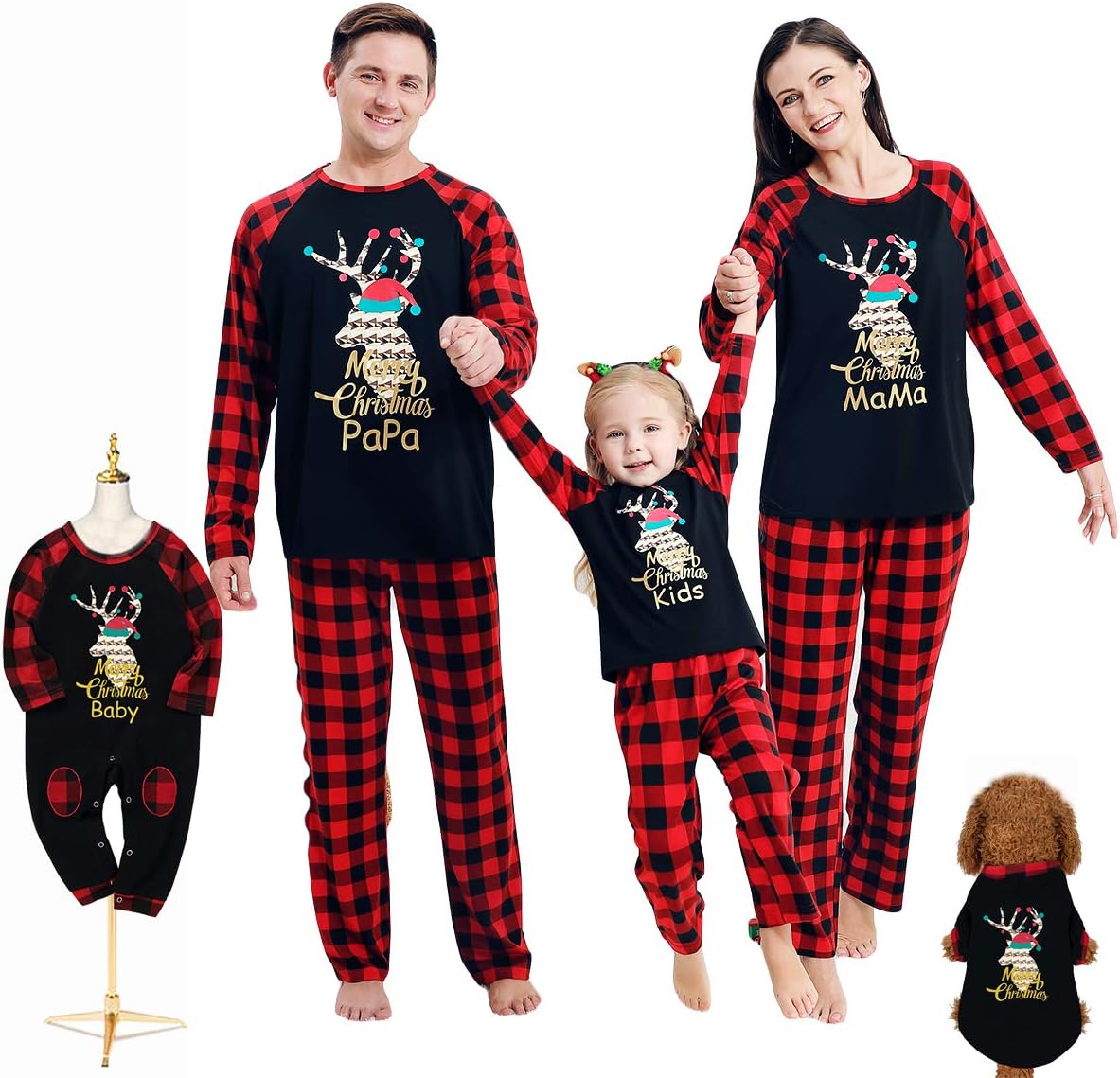 Family Matching Christmas Pajamas Set Long Sleeve Top and Pants PJs Sleepwear