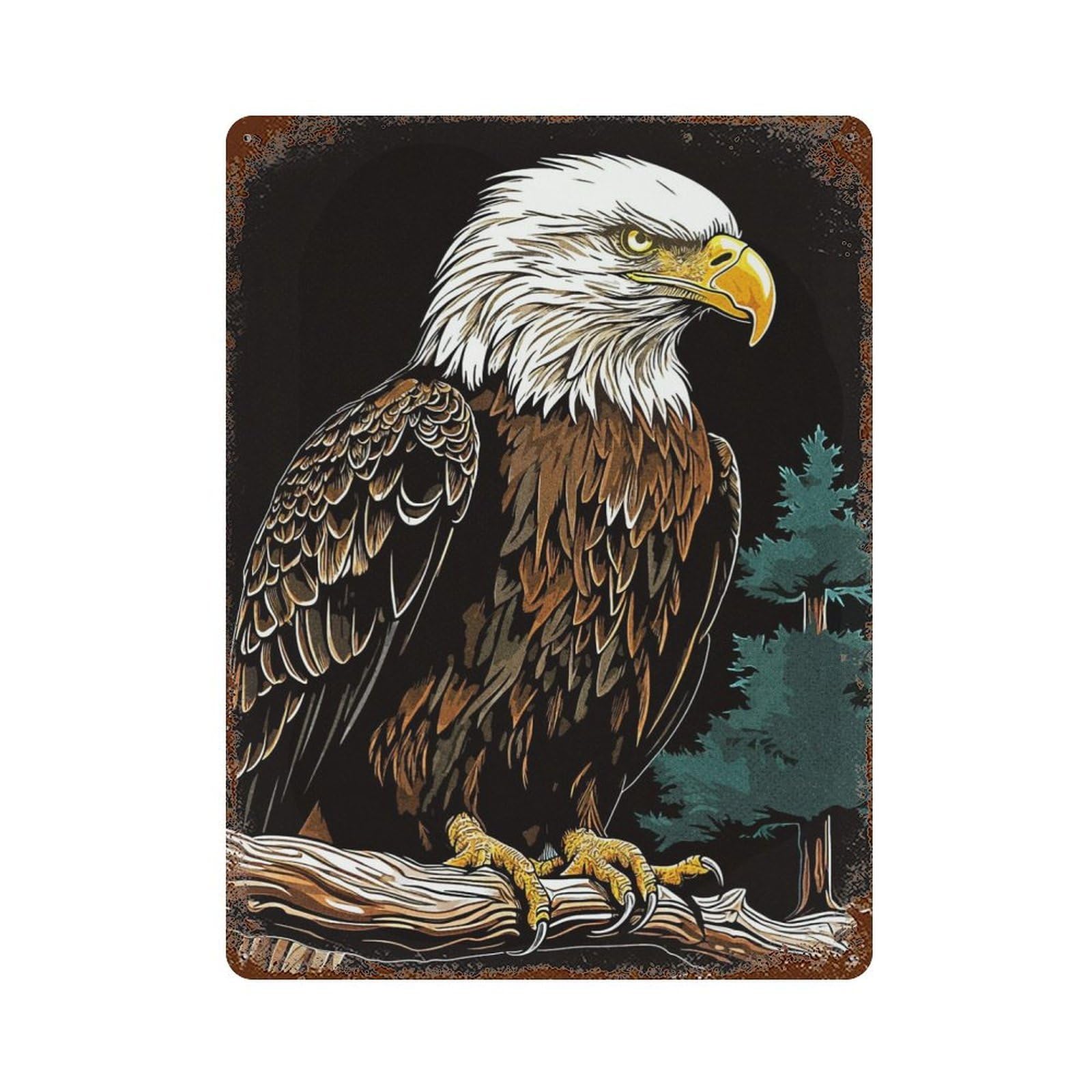 Vintage Metal Tin Sign Bald Eagle in Forest 15.7"x11.8", Industrial Home Decor for Farmhouse, Kitchen And Entryway Decor