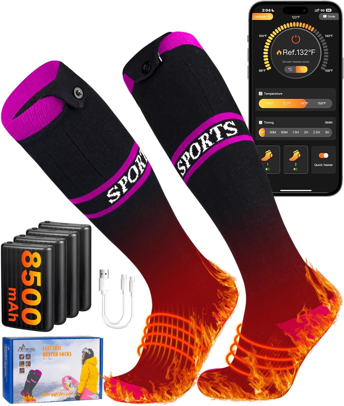 2026 Upgrade Heated Socks, 8500mAh*2 APP Control Electric Heated Socks for Men Women, Rechargeable Battery Powered Socks, Foot Warmer for Winter Hunting Ski Hiking Camping Outdoor Christmas Women Gift