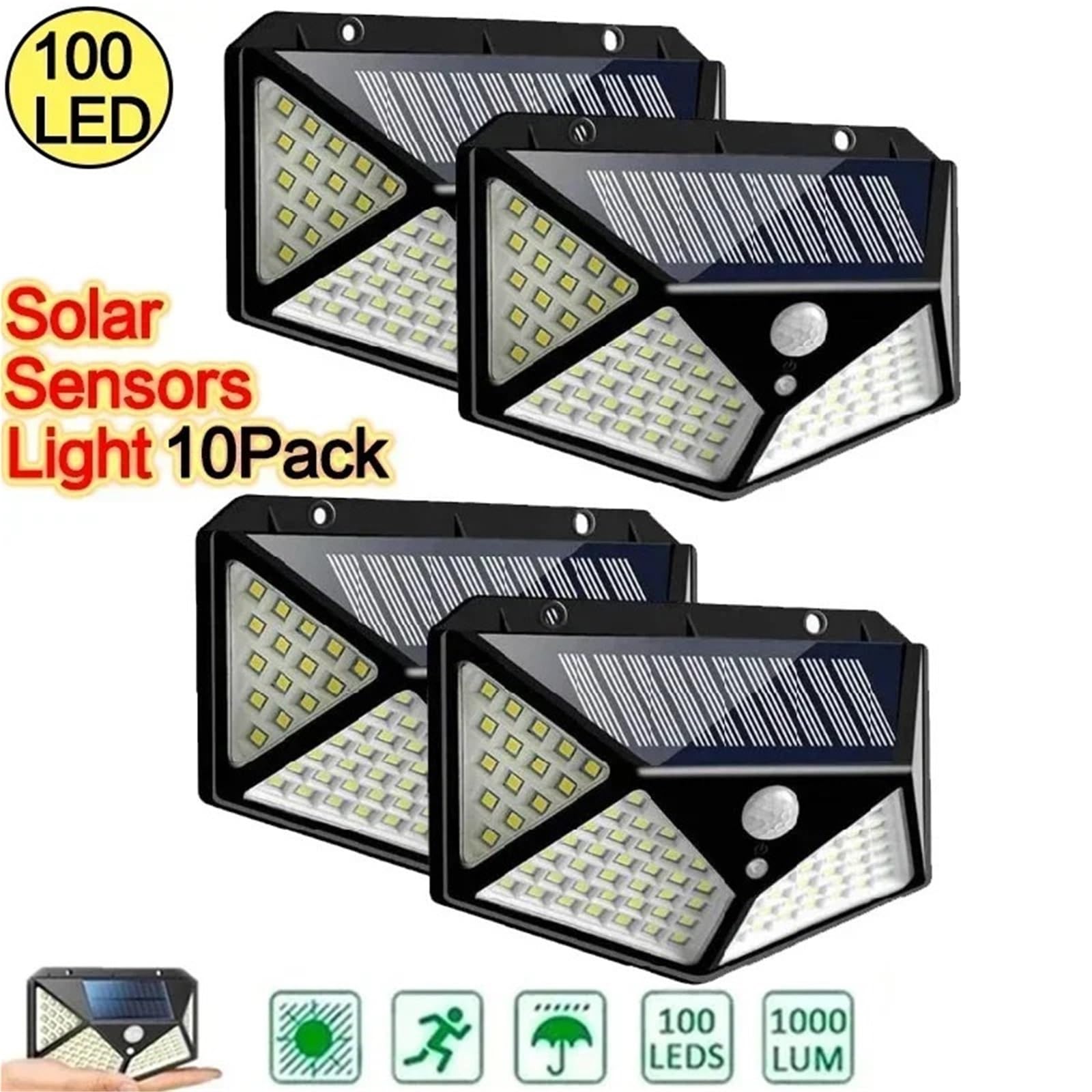 100 solarnych lamp ściennych LED, 1/2/4 szt., zewnętrzna lampa solarna PIR, czujnik ruchu, zasilana energią słoneczną, światło słoneczne, światło uliczne do oświetlenia ogrodowego, 7 szt., 100 diod