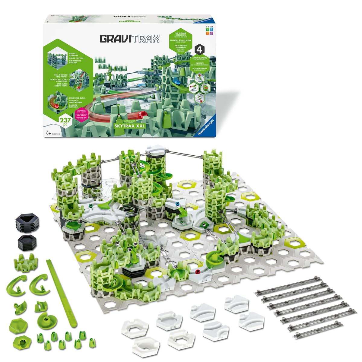 Ravensburger - Gravitrax - Action Set Skytrax XL +200 pièces - Circuit de Billes - Jeu de Construction créatif - Dès 8 Ans - 25960