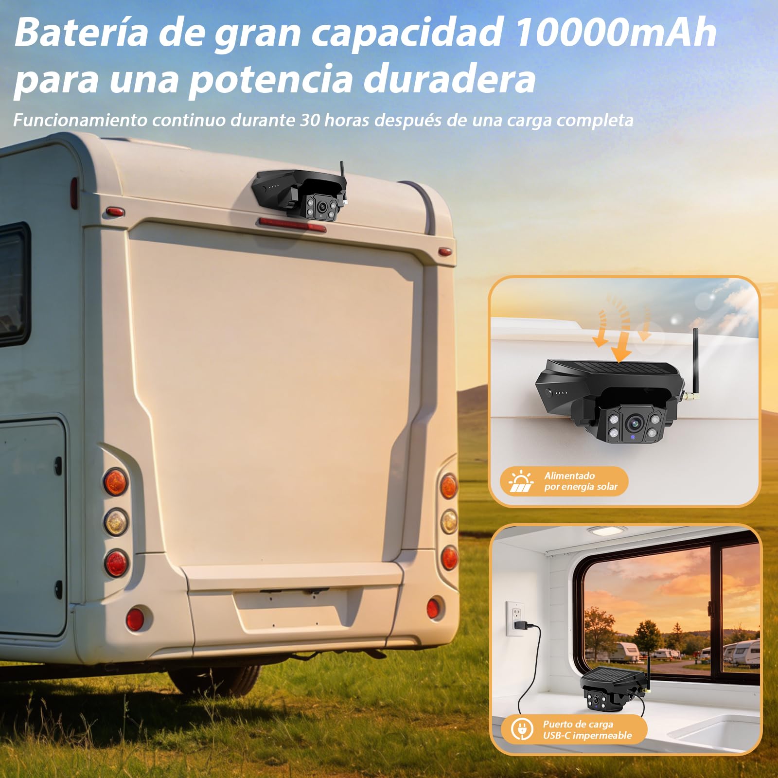 Cámara de visión Trasera inalámbrica Solar magnética con batería de 10000 mAh, cámara de visión Trasera inalámbrica de 7 Pulgadas, Dispositivo de visión Nocturna por Infrarrojos (VS-7E)